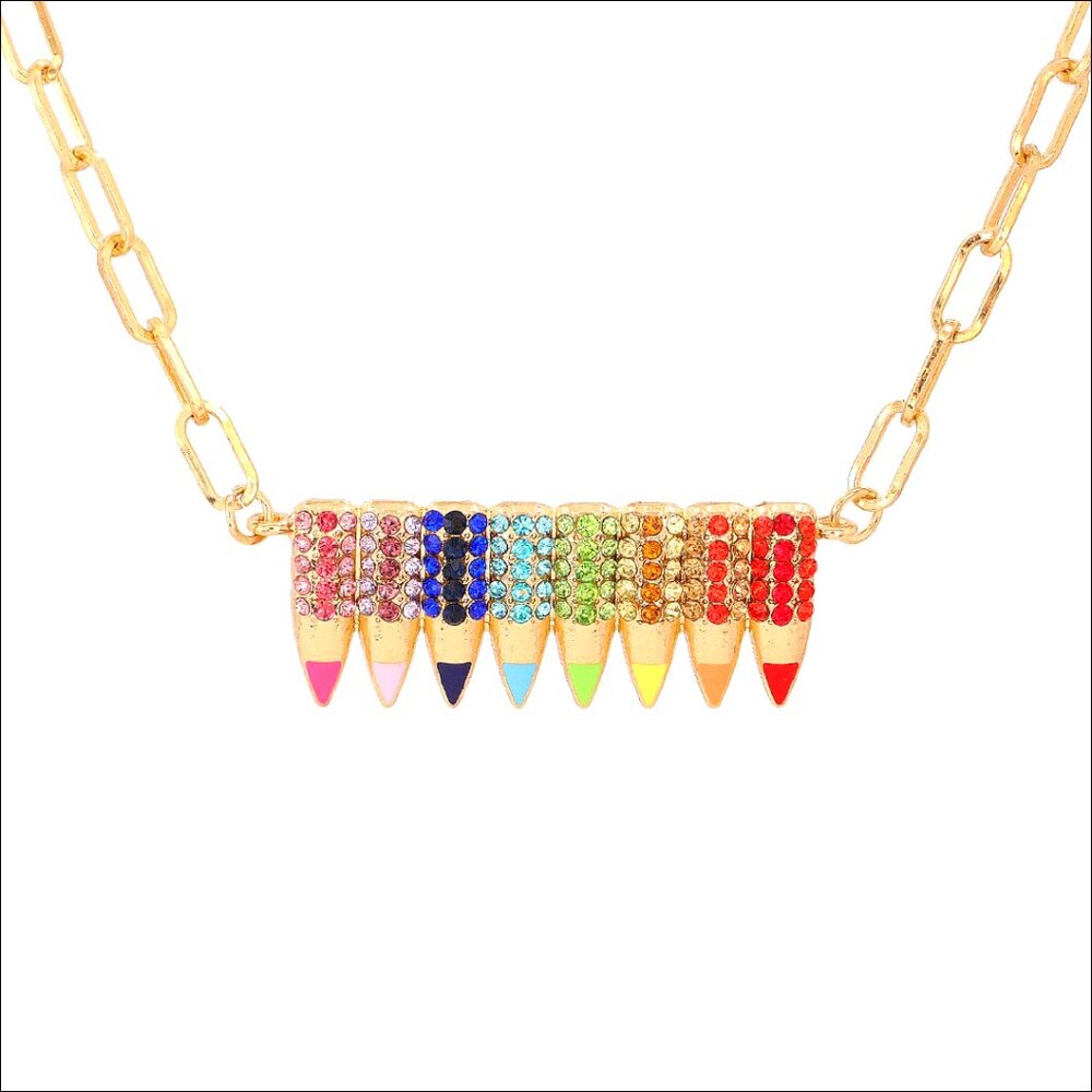 Crystal Pendant Necklace with Rhinestone Shining Pencil Design